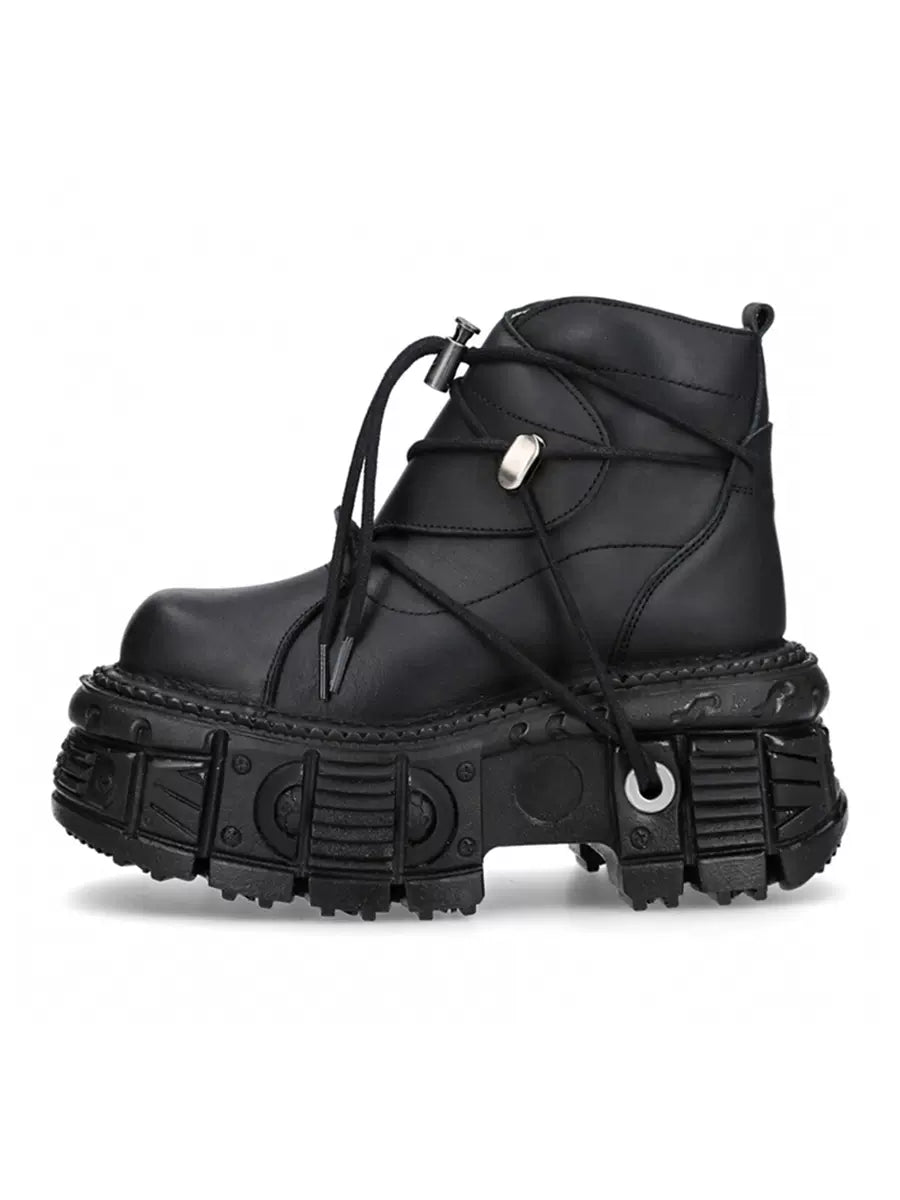 Short Platform Dark Metal Punk Boots Lace-up
