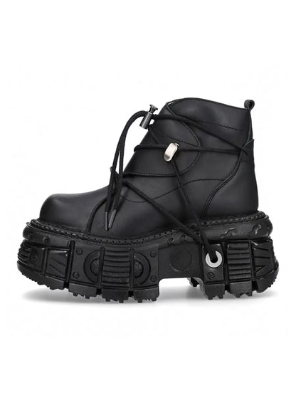 Short Platform Dark Metal Punk Boots Lace-up