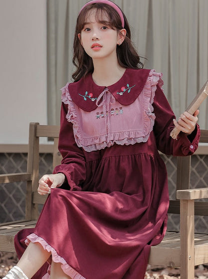 Ruffle Strawberry Retro Dress Collar