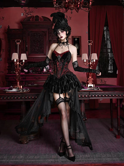 Duchess Suit Suspender Long Gothic Tail Belted Velvet Dress Tulle