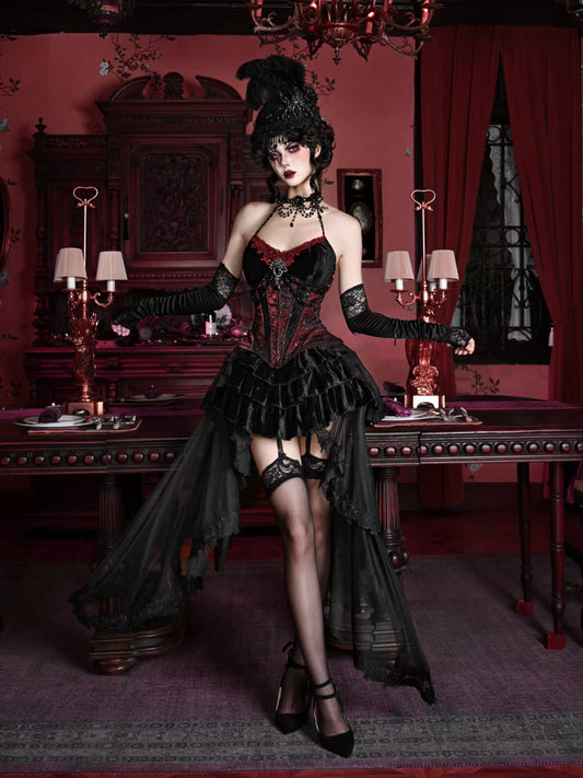 Duchess Suit Suspender Long Gothic Tail Belted Velvet Dress Tulle