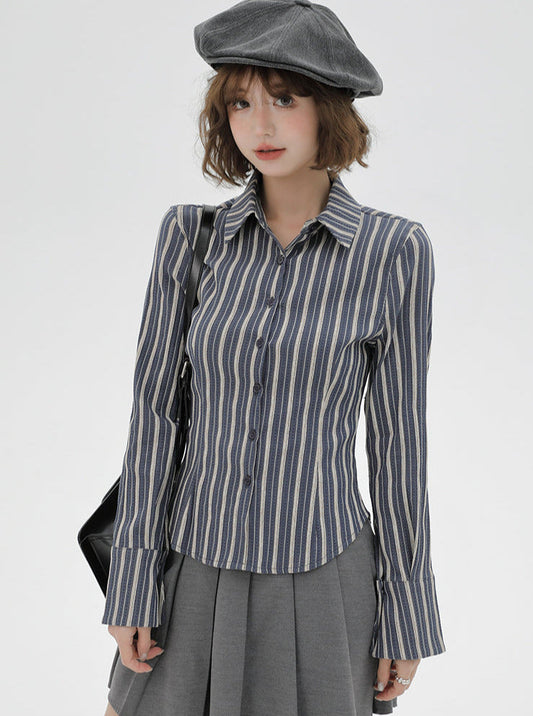 Amerikanisches Hemd gestreifte Taille Slim Retro
