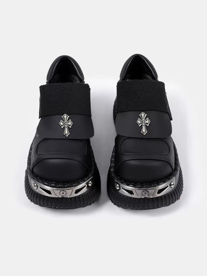 Platform Metal Velcro Shoes Punk Leather Cross