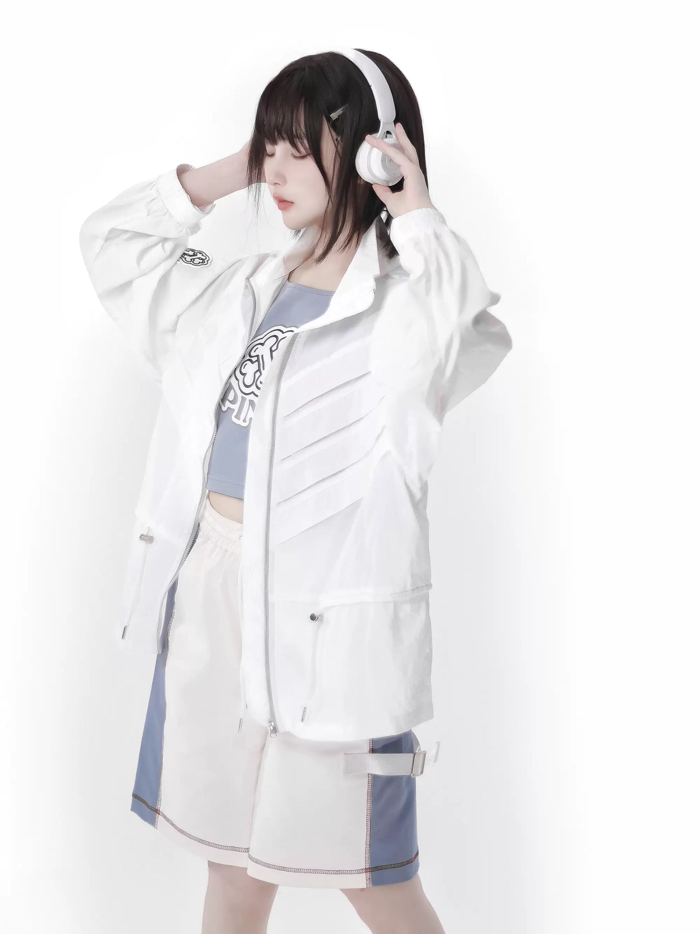 Veste d'été squelette de couleur de costume bleu blanc crème solaire d'invasion fraîche