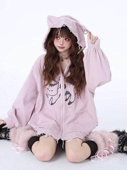 Sweat à capuche Cat Mine Loose Over Hooded