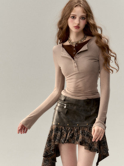 Asymmetrical Leather Retro Skirt
