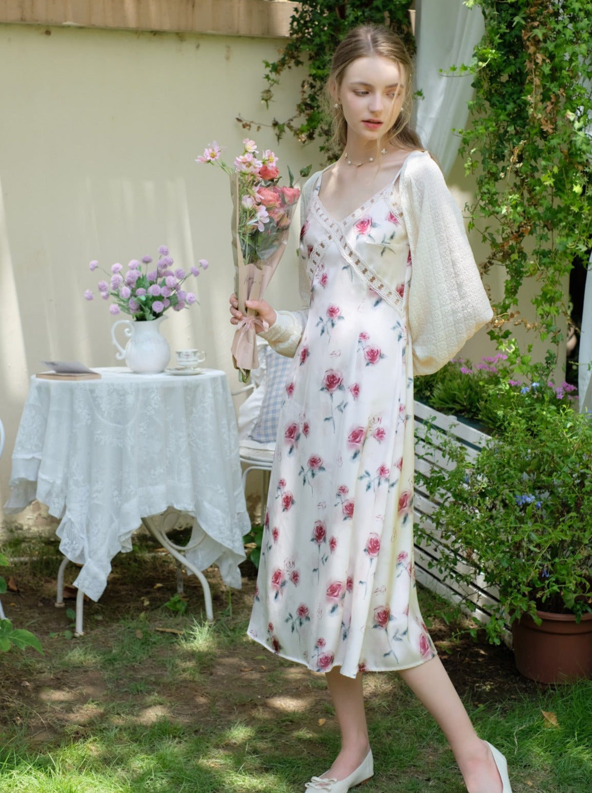 Weißes Kleid Pure Flower Sweet Camisole