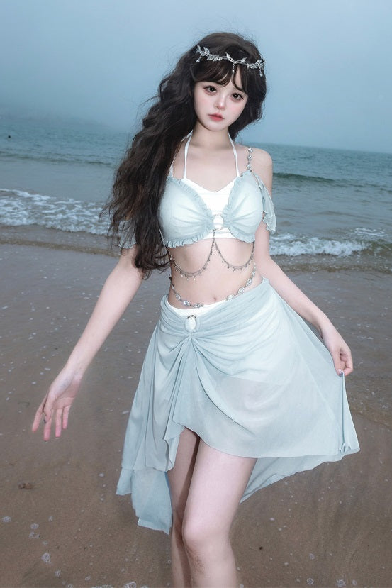 Swimsuit Blue Mermaid Set Split Light