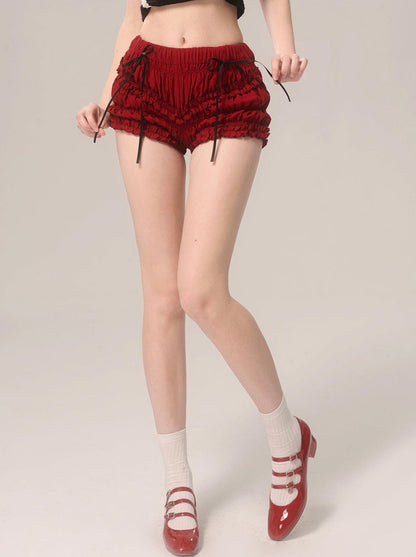 Ruffle Cherry Shorts Red