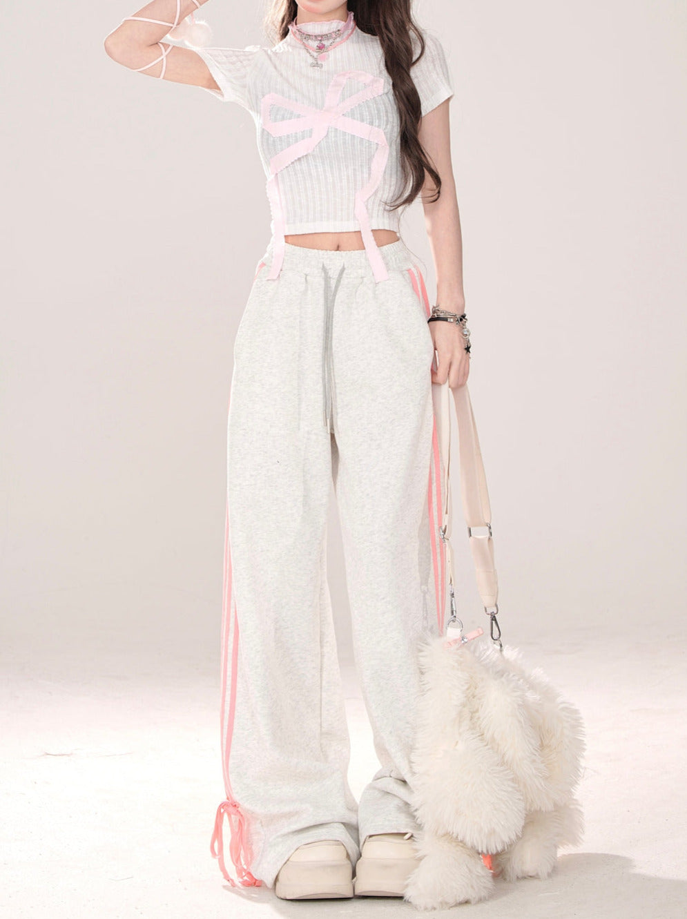Ribbon Design Pants Street Drawstring American Casual