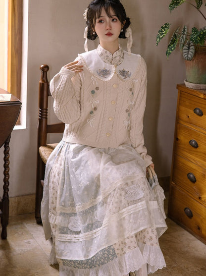 Sweater Collar Little Apron Dress + Faux Retro Flower
