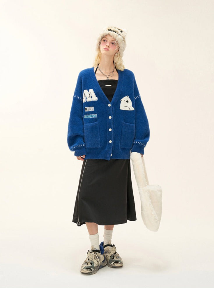 Polar V-Neck Bear Logo Cardigan