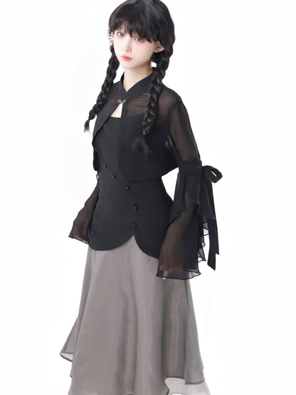 Hemd Top Kleid Kalligraphie Chiffon Hosenträger Chiffon Rock