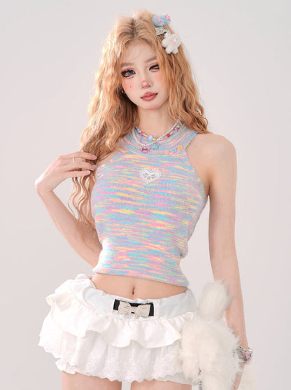 Short Knit Halter Neck Crop Camisole Top
