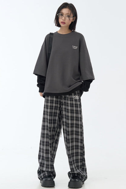pants casual Checked wide-leg