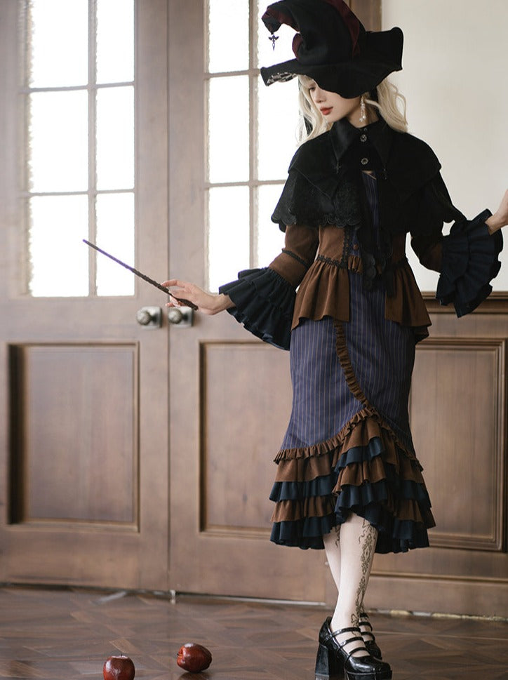 Setup Steampunk Lolita Print Fischschwanz Stickerei