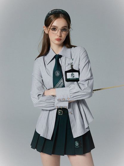 Collar Striped Faux Two-piece Polo Shirt