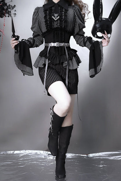 shirt gusset-sleeved + Reservations skirt striped corset Dark