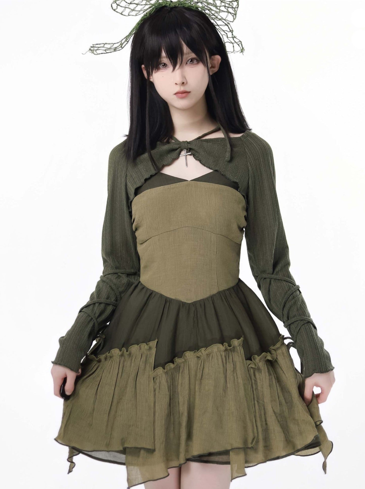 Veste courte américaine en denim vert rétro à licou