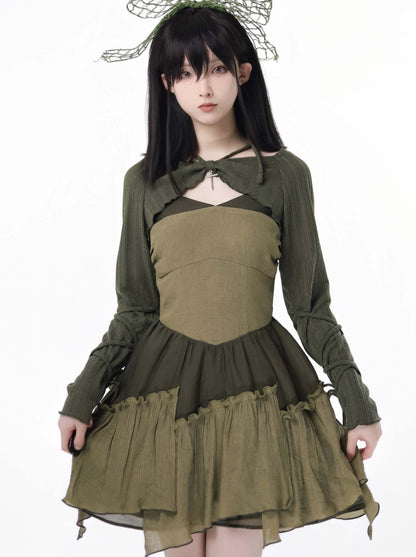 Veste courte américaine en denim vert rétro à licou