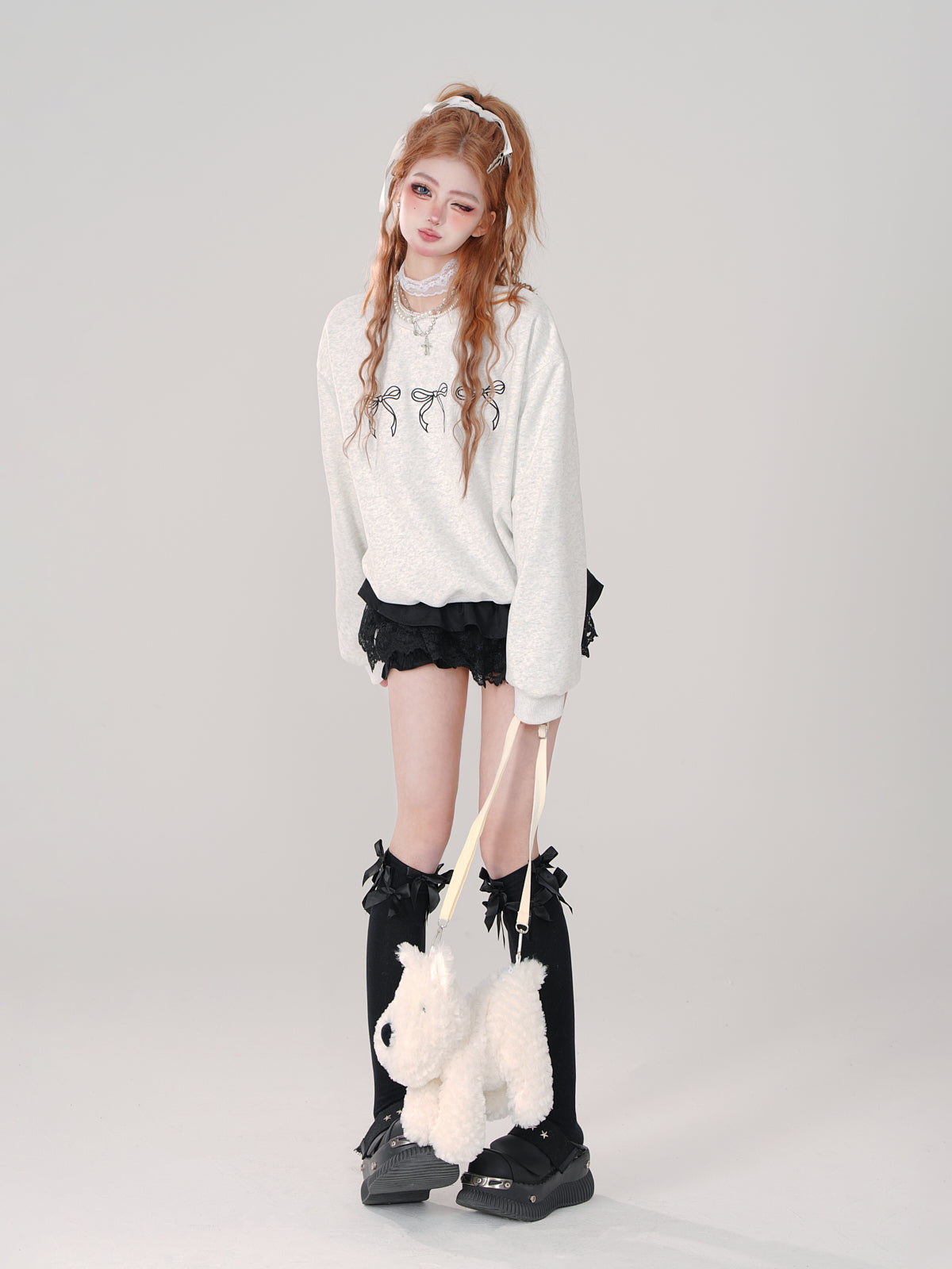 Sweatshirt Ribbon Cute Neck Crew
