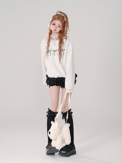 Sweatshirt Ribbon Cute Neck Crew
