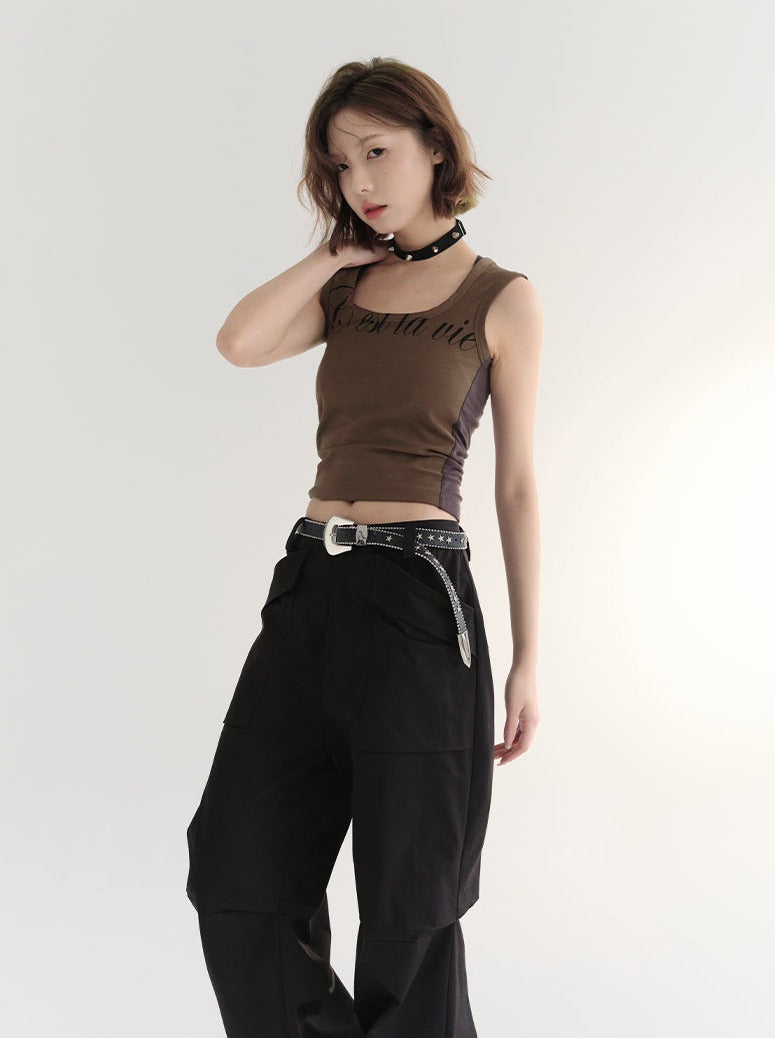 Letter Sleeveless Top Contrast Print