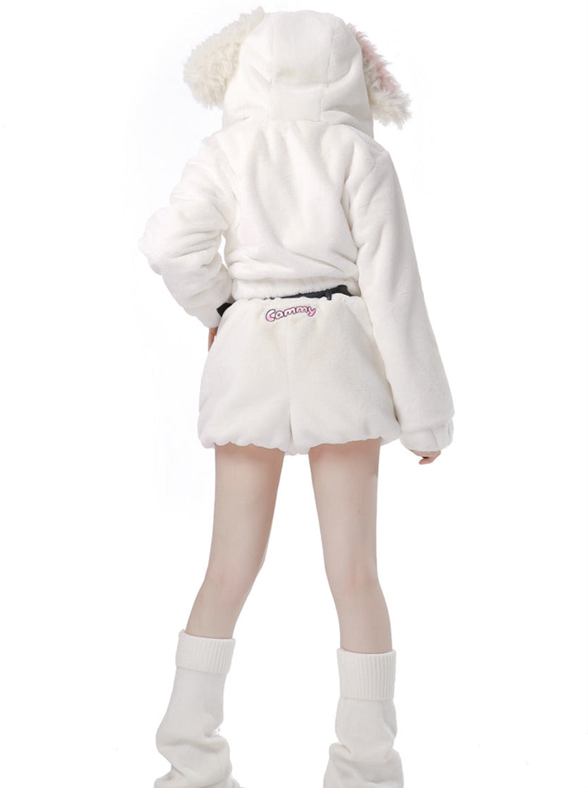 ウサギの耳の食べ物フェイクファーベルベットデザインスーツ