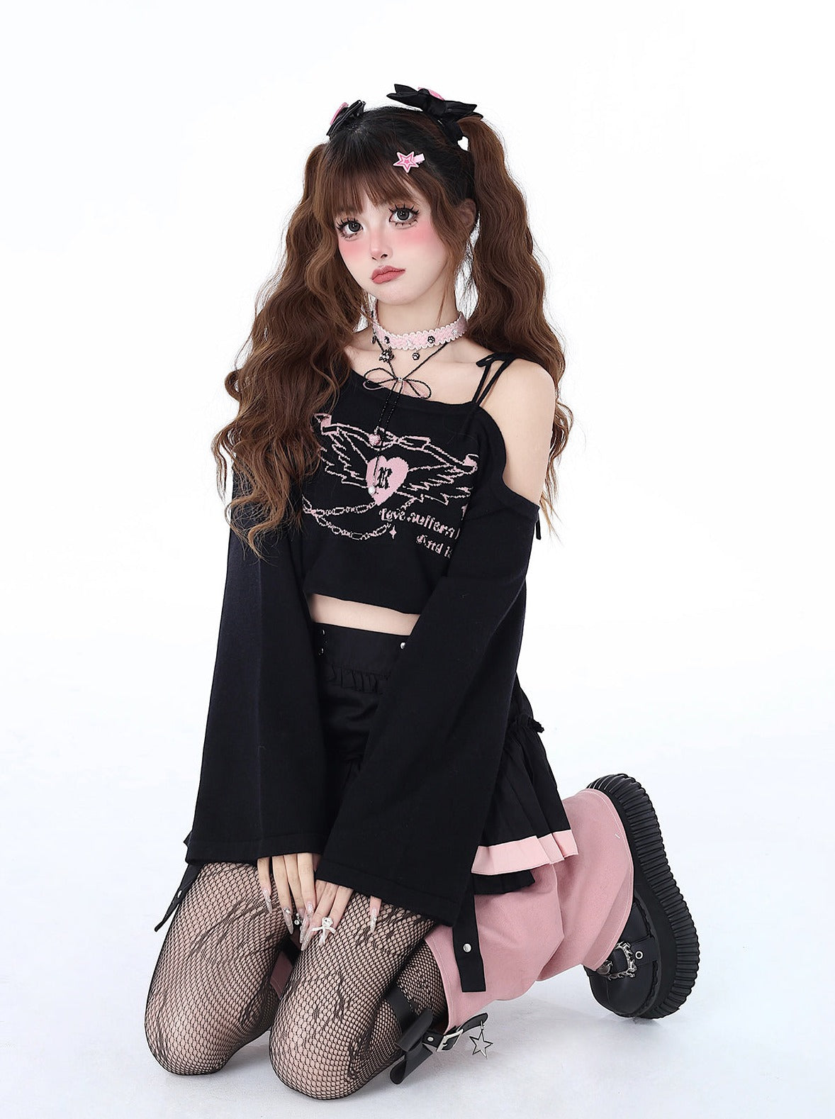 Strap Short Off-the-shoulder Top Knit