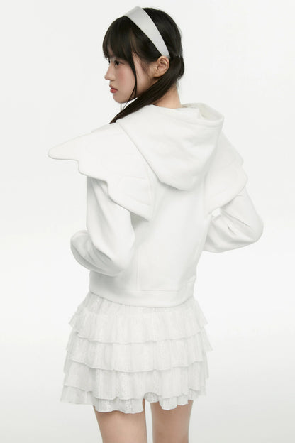 Angel White Wings Short Hoodie Hooded