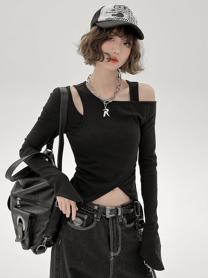 Ensemble de pièces longues asymétriques à épaules dénudées, style américain T, un et deux