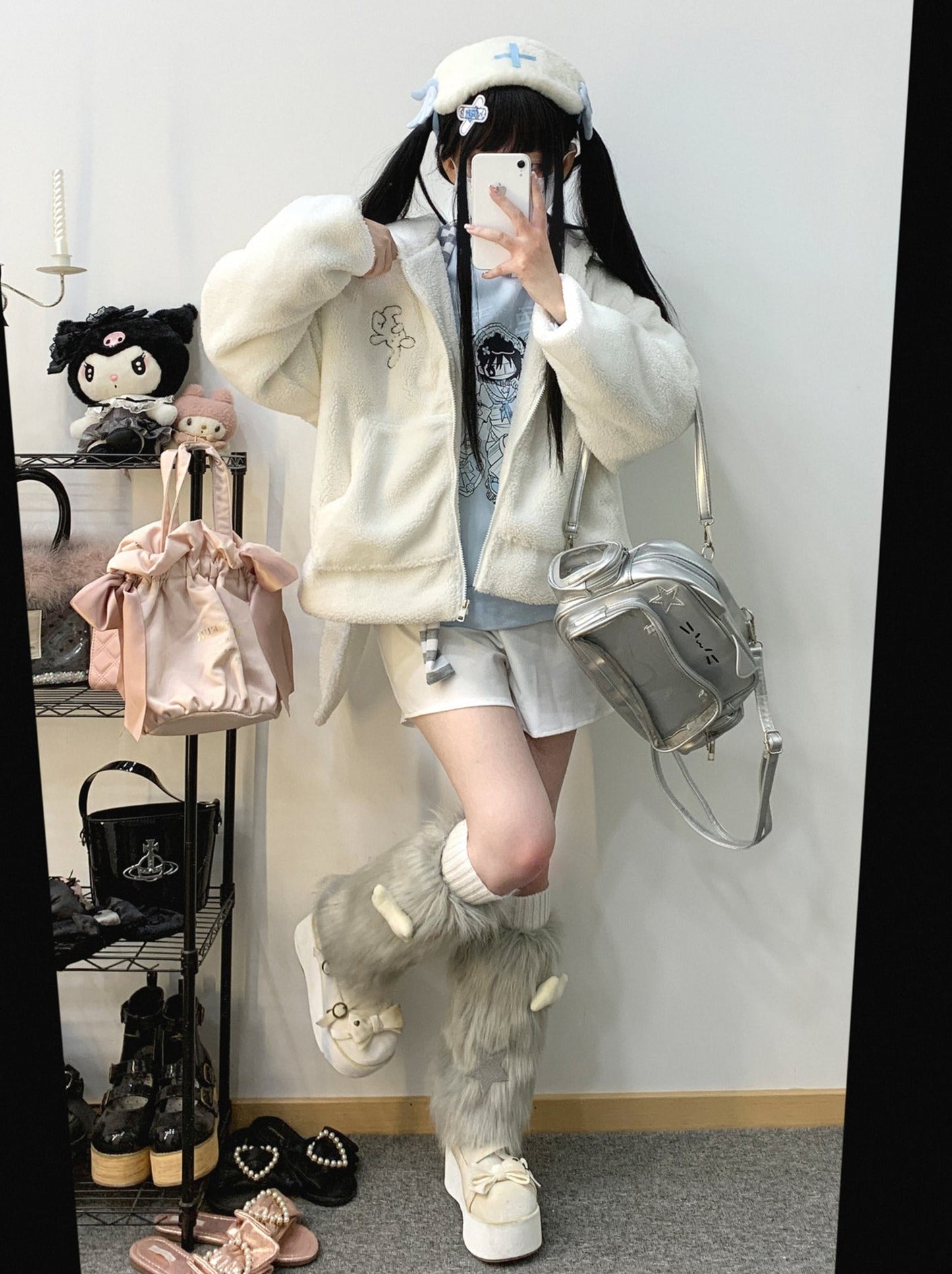 Veste zippée en peluche à oreilles de lapin gourmandes courtes/longues