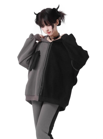 Rabbit Ear Contrast Zip Parker Pants Skirt