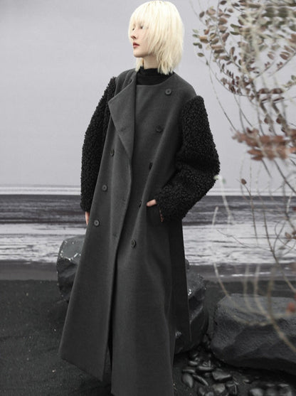 Manteau long en laine à épissures foncées