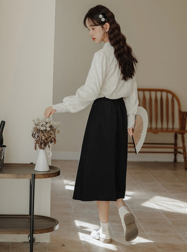 Lace China French Skirt Shirt Slit Retro
