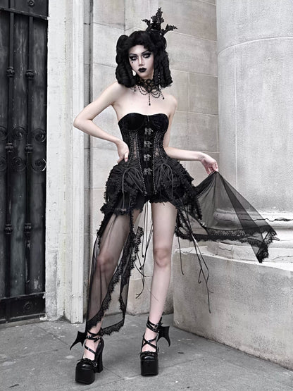Dark Gothic Corset Hell Dress Bird Straps Alice Gauge Set Fishbone