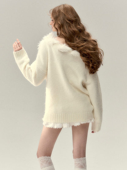 One-shoulder Knit Cable + Cable Cardigan