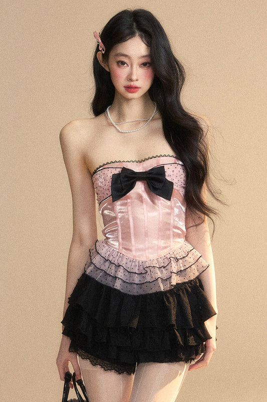 Ribbon Lace Reservations Mesh Tube Dot Top