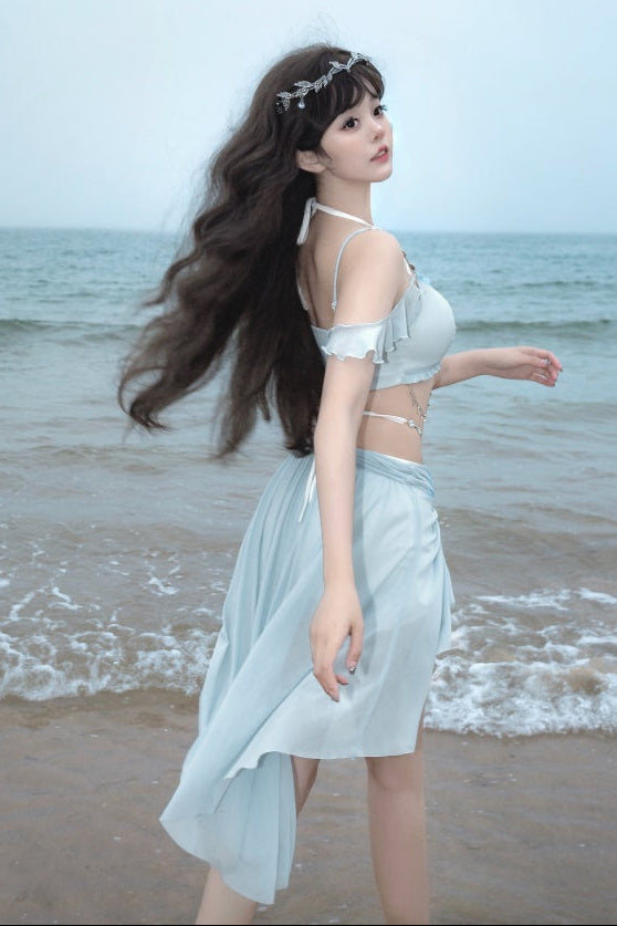 Swimsuit Blue Mermaid Set Split Light