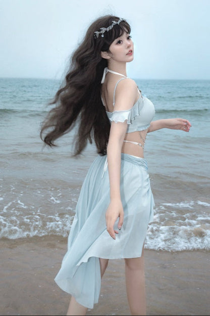 Swimsuit Blue Mermaid Set Split Light