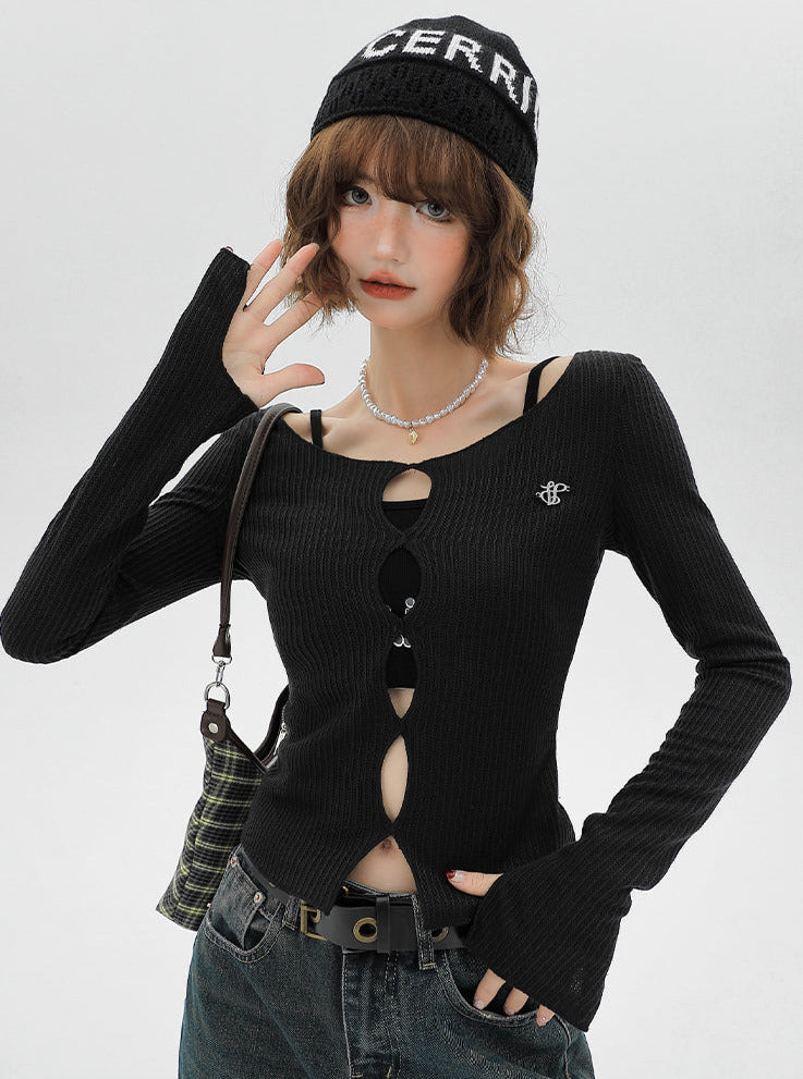 American Split Knit Camisole Top Short + Zweiteiler