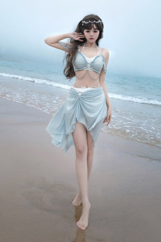 Swimsuit Blue Mermaid Set Split Light