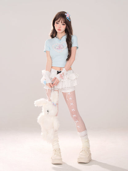 T-Shirt American Neck Love Short Round Cat