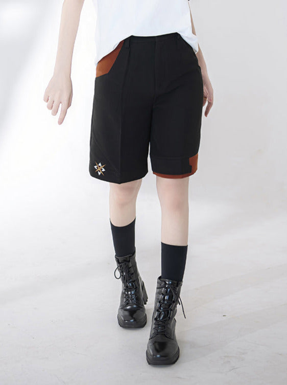 Shorts T-Shirt Weiß Stickerei Sommer V-Ausschnitt