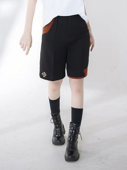 Shorts T-Shirt Weiß Stickerei Sommer V-Ausschnitt