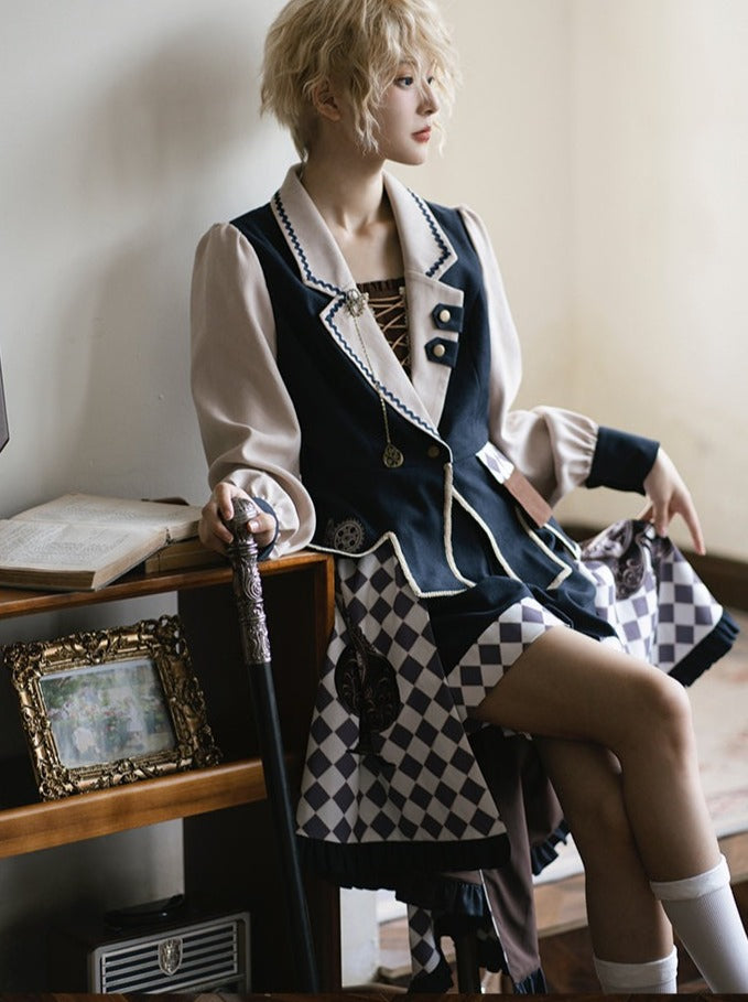 Setup Steampunk Lolita Print Fischschwanz Stickerei