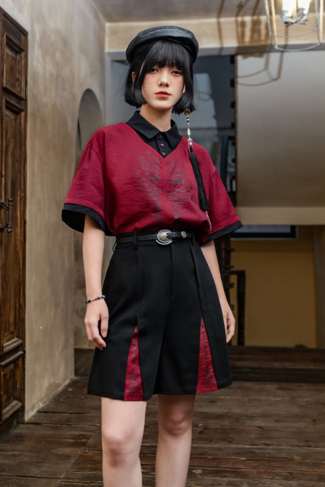 Pants Dark High Waist China Half