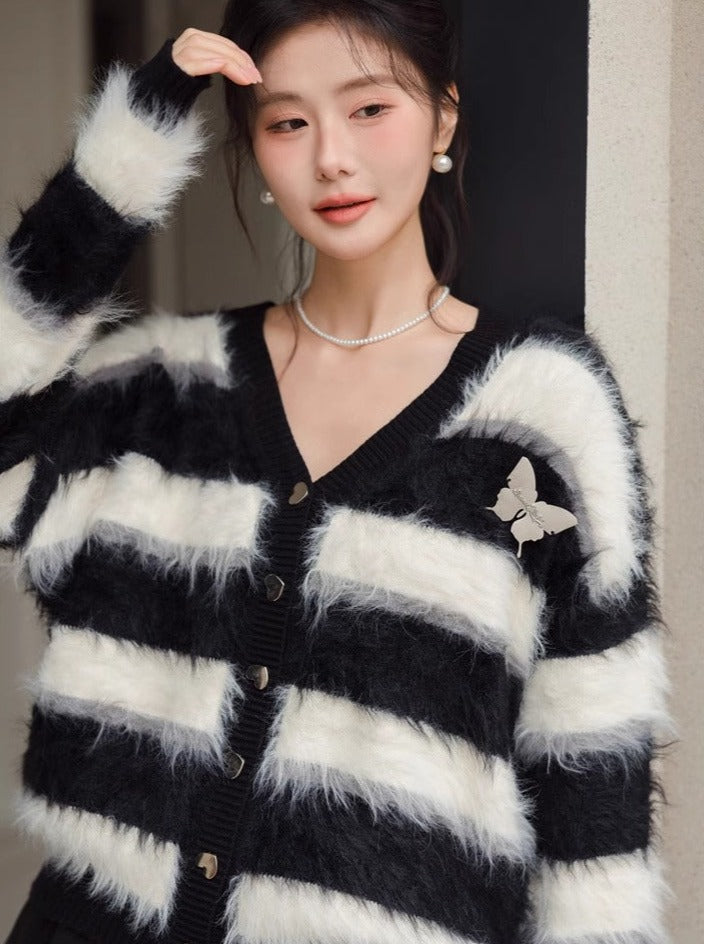 Striped Butterfly Chic Shaggy Cardigan