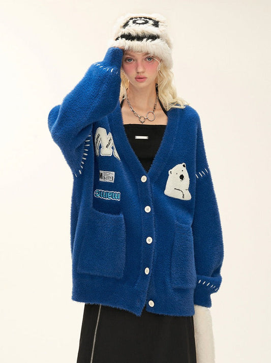 Polar V-Neck Bear Logo Cardigan