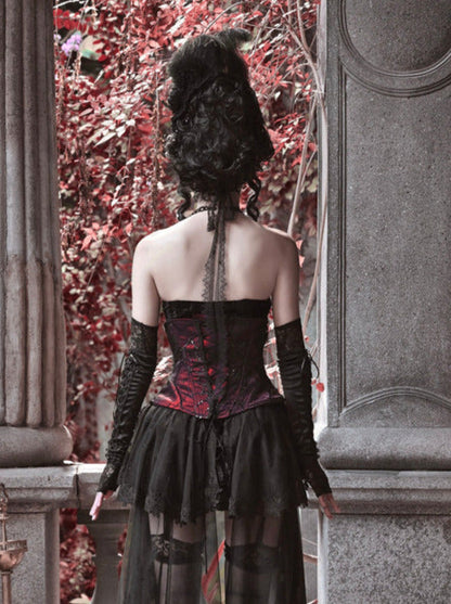 Duchess Suit Suspender Long Gothic Tail Belted Velvet Dress Tulle